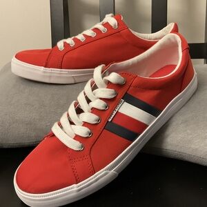 Tommy Hilfiger Red Sneakers with White and Navy Stripes